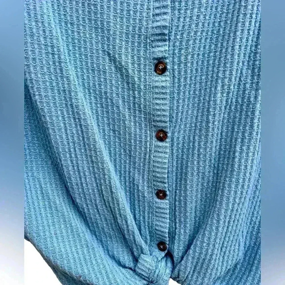 Wild Fable Waffle Knit Top Button Down Tie Front Long Sleeve Blue Size S - Picture 2 of 5